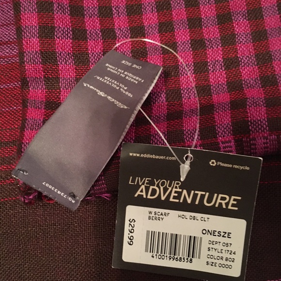 Eddie Bower Berry Fringe Large Scarf NWT - Picture 4 of 5